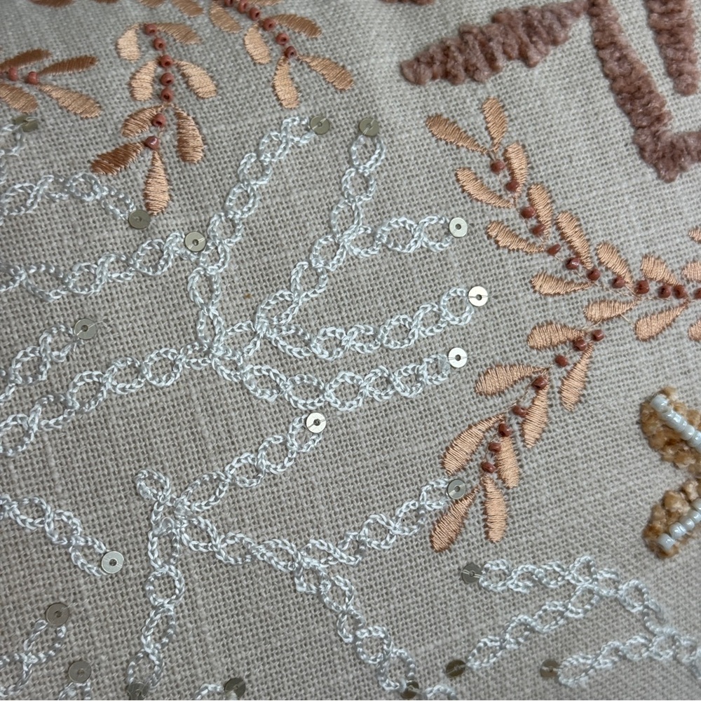 NEW Large Coastal Hand Embroidered w beads & Sequins Lumbar Pillow Beach Boho - Picture 5 of 17